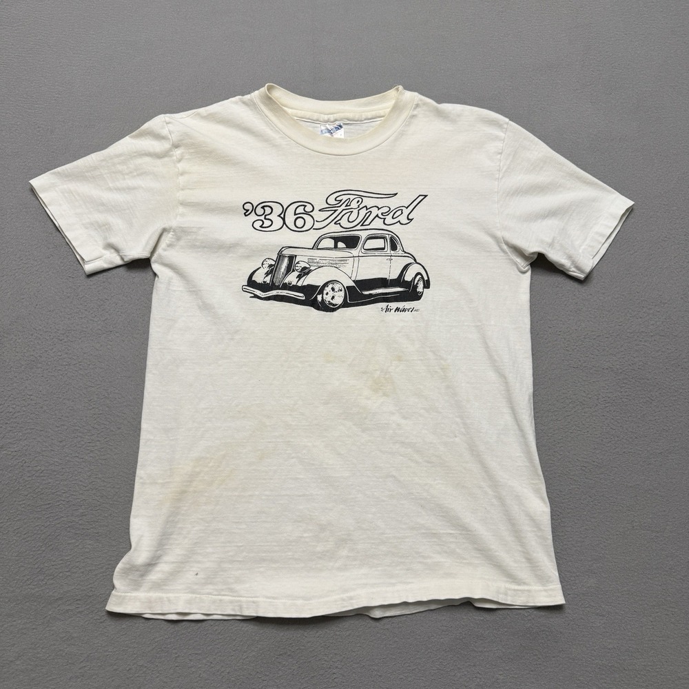 Vintage 36 Ford Graphic Tee Mens Large White 1983 Air Waves Hot Rod 80s